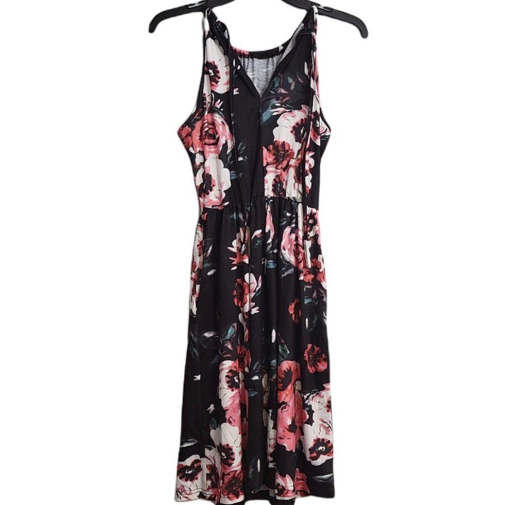 NWT Kilig Black and Floral Dress Neck Tie Dress Size Medium